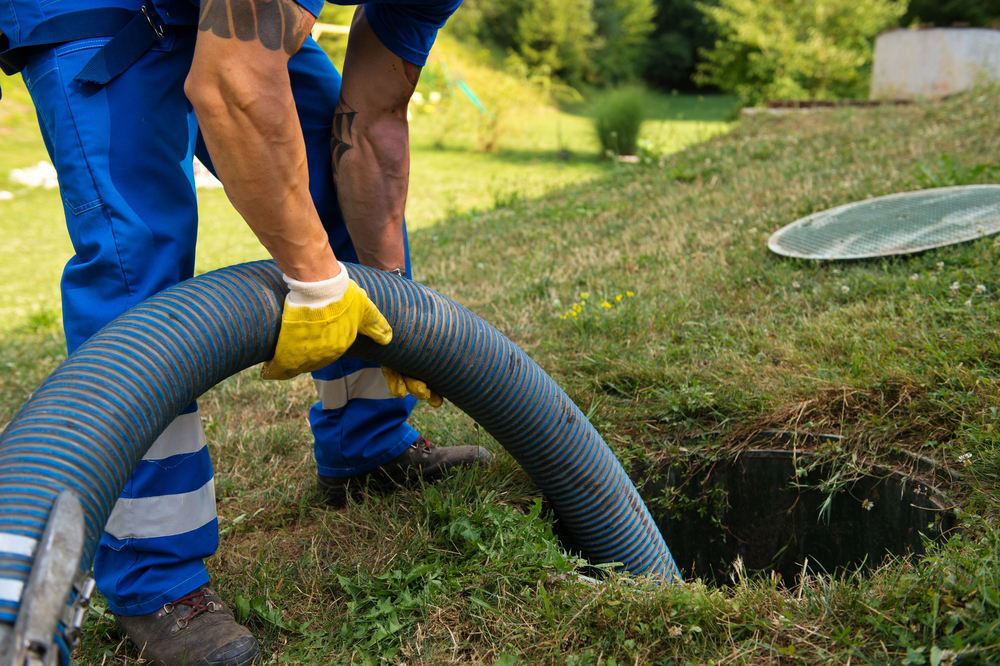 Septic tank lid opened for service